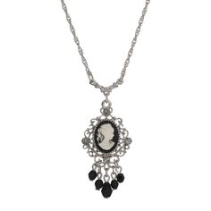 Black Diamond Crystal Cameo Drop Necklace 16 + 3 Extension Cameo Pendant Necklace, 1928 Jewelry, Vintage Inspired Jewelry, Filigree Pendant, Jewelry Black, Cameo Pendant, Elegant Necklace, Elegant Necklaces, Design Silver