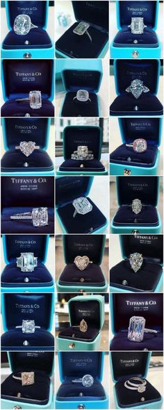 many different types of diamond rings are shown in this collage with the names of them