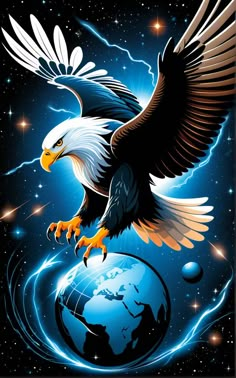 an eagle is flying over the earth