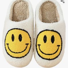 Smiley Face Slippers Size: 37-38, Which I Guess Can Be A 6-7.5 Depending On The Width Of Your Foot, Etc. I Got These For Christmas, But I Wear A Size 5 In Women's And 2-3 In Kids--So Way Too Big! Nwot Smiley Face Slippers, Sunflower Colors, Wreck This Journal, Fuzzy Slippers, Smiley Faces, Fur Slippers, Yellow Shoes, Comfy Dresses, Red Green Yellow