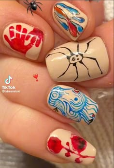 Nail Art Funky Designs, Weird Core Nails, Nail Designs Goth, Hunter Nails, Hunter Schafer, Funky Nail Art, Mens Nails, Louise Bourgeois