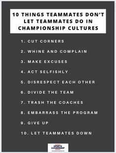 the ten things team mates don't let teammates do in their championship cultures