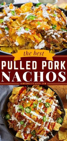 the best pulled pork nachos with cheese and green onions