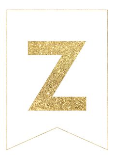 the letter z is made up of gold glitter and has a white border around it