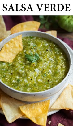 salsa in a bowl with tortilla chips on the side