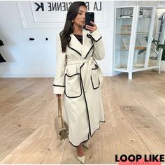 8786998SPU:11111FOV998C4F Clothes Length:Mid-long Sleeve Length:Long sleeve Edition type:Regular Fit Elasticity:No Elasticity Waistlines:Mid Waist Silhouette:X-Line Thickness:Regular Coat type:Others Size Type:Regular Size Activity:Daily Neckline:Shawl Collar Material:Woolen Cloth Pattern:Plain Theme:Winter Style:Elegant Color:White Size:S,M,L,XL,XXL Fabric:Polyester100% Size Chart Size Length Bust cm cm S 115 108 M 116 113 L 117 118 XL 118 123 Streetwear Jackets, Elegant Coats, Coats Women, Long Coat Women, Coat For Women, Women Overcoat, Winter Mode, Long Trench