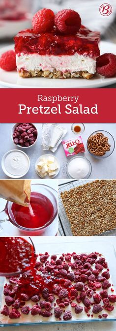 raspberry pretzel salad is an easy and delicious dessert