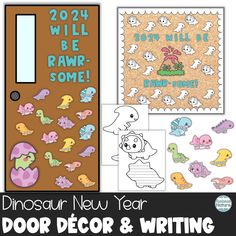 dinosaur new year door decor and writing activity