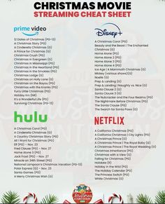 the christmas movie streaming sheet for disney's holiday movies and other things to do