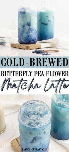 cold - brewed butterfly pea flower bath in a jar with text overlay