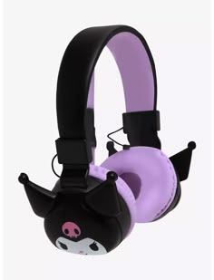 a pair of headphones with an animal design on the front and purple ear cushions