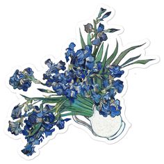 a bouquet of blue flowers in a white vase