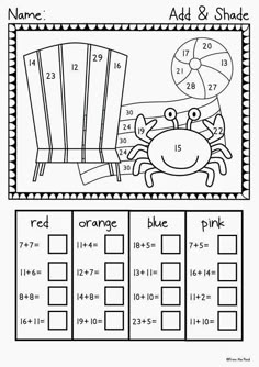 the color by number addition worksheet for kids