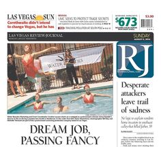 the front page of las vegas sun featuring an image of people in a swimming pool