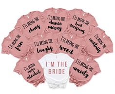 i'm the bride t - shirt bundle in pink with matching onesuits