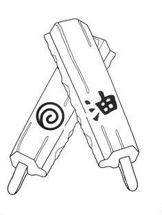 an illustration of two knives with the word b in black and white ink on them