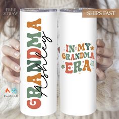 two white tumbles with the words grandma and grandpa printed on them