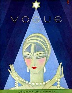 an old fashion magazine cover featuring a woman with pearls on her head and hands in the air