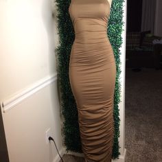 Sexy Women’s Long Scrunched Dress Stretch Maxi Dress With Ruched Sides For Night Out, Knee-length Brown Bodycon Dress For Night Out, Brown Ruched Bodycon Dress For Date Night, Stretch V-neck Ruched Bodycon Dress, Brown Fitted V-neck Bodycon Dress, Stretch Brown V-neck Bodycon Dress, Amazing Women, Colorful Dresses, Womens Dresses