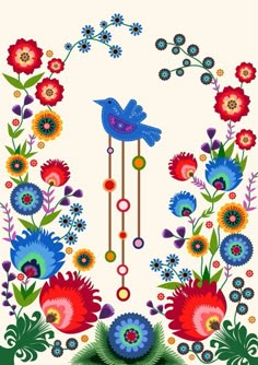 a cross stitch pattern with flowers and birds in the center, on a white background