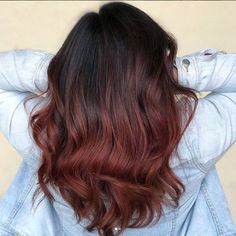 Reverse Balayage Red To Brown, Red Partial Balayage, Deep Copper Balayage, Dark Copper Hair Balayage, Red Ends On Brown Hair, Red Balayage Hair Brunettes, Red Hair Fade, Dark Copper Balayage Brunette, Beige Blonde Balayage