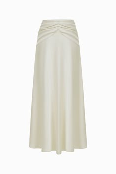 This skirt is the perfect addition to any wardrobe. Crafted from lightweight and luxurious silk satin, this skirt is designed for a flattering fit and flare silhouette and features a luxe draped detail for extra movement and style. Luxury Flowy Draped Skirt, Luxury Draped Flowy Skirt, Luxury Flowy Dress With Flared Skirt, Luxury Spring Draped Flared Skirt, Luxury Satin Flowy Skirt, White Silk Wrap Skirt, Luxury Elegant Draped Mini Skirt, Luxury Flared Draped Skirt, Satin Bell Skirt