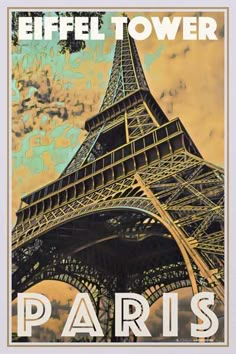 the eiffel tower in paris, france is featured on an art deco poster