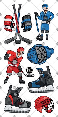 an image of hockey players in different uniforms and equipment on a white background - sports / activity characters