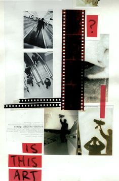 a collage of photos with the words is this art written in red and black