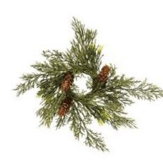 pine cones and needles are arranged in a wreath on a white background with copy space