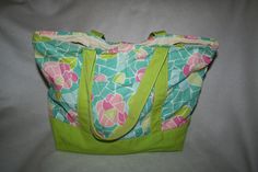 Vintage Women Lilly Pulitzer Cot d' Azur Beach Bag Tote with FLAWS #LillyPulitzer #Tote Beach Tote Bags, Vintage Patterns, Beach Bag, Diaper Bag, Zipper Pocket