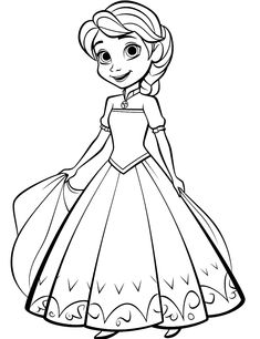 Elsa from Frozen: Elsa from Frozen wearing her iconic dress. (Free Printable Coloring Page for Kids) Elsa Printable Coloring Pages, Elsa Frozen Coloring Pages, Free Frozen Coloring Pages, Elsa Coloring Pages Free Printable, Frozen Coloring Pages Free Printables, Kindergarten Coloring Pages Free, Elsa Printable, Elsa Frozen Pictures, Coloring Frozen