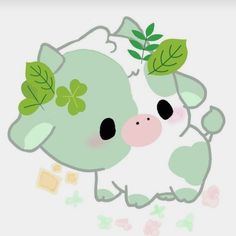 Kawaii Cow Enjoying Nature And Everything That It Gives ☘🍃🍀🌿 Kawaii Pictures, Little Drawings