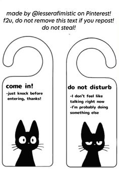 two door hangers with black cats on them, one has the words do not disturb