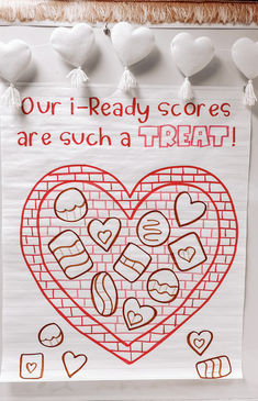 a paper sign that says, our i - ready scores are such a treat with hearts and marshmallows