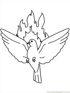 a black and white drawing of a bird with flames