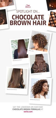 From bitter chocolate balayage hair to molten brunette shades with hints of hazelnut... Chocolate Hair is the ultimate trend right now. Wella Brown Color Formulas, Wella Color Formulas Brown, Chocolate Balayage Hair, Hazelnut Hair Color, Hazelnut Hair