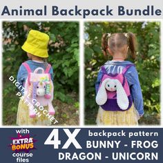 🧶 Crochet Bag Pattern Bundle for Toddler Backpacks! 🧶 This digital bag pattern PDF download features 4 unique crochet bag patterns to create adorable toddler backpacks: Bunny, Dragon, Frog, and Unicorn. Each backpack pattern includes charming details like pockets, perfect for little ones or as a special handmade gift. ✨ What's Included? 4 Backpack Patterns: Detailed step-by-step instructions for each crochet pattern bag Pockets and Compartments: Every bag pattern includes directions for adding Kids Backpack Pattern, Bunny Dragon, Backpack Patterns, Crochet Backpack Pattern, Bunny Backpack, Crochet Unique, Animal Backpacks, Unicorn Backpack, Crochet Kids