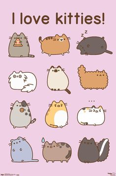 a bunch of cats that are in the shape of letters i love kitties on a pink background