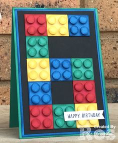 a birthday card made out of lego blocks