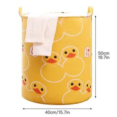 a yellow ducky print laundry hamper