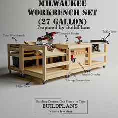 the instructions for building a workbench set are shown in this graphic above and below