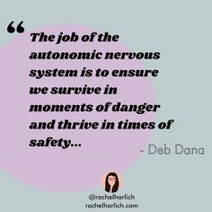 ... Survival requires threat detection and the activation of a survival response. Thriving demands the opposite—the inhibition of a survival response so that social engagement can happen." This quote from Deb Dana illustrates why polyvagal theory and the nervous system is so important to the healing of trauma survivors. If you caught yesterday's post, you have a little background on what PT is and if not, I highly recommend you check it out! The sympathetic and dorsal vagal responses discussed Dorsal Vagal, Polyvagal Theory, Somatic Healing, Autonomic Nervous System, The Nervous System, Social Engagement, Social Work, Nervous System, Check It Out