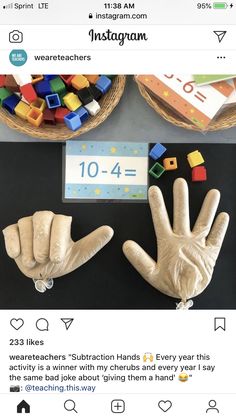 an instagram page with two hands made out of legos and one hand is wearing a rubber glove