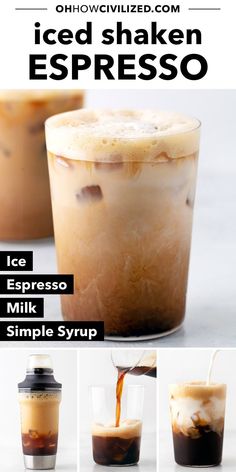 Espresso, simple syrup, and ice are shaken together then topped with milk to create this extra caffeinated Starbucks Iced Shaken Espresso copycat drink. #icedshakenespresso #starbuckscopycat #espressodrinks Starbucks Iced Shaken Espresso, Starbucks Shaken Espresso, Expresso Recipes, Iced Shaken Espresso, Espresso Drink Recipes, Caffeinated Drinks, Homemade Starbucks, Iced Chocolate, Shaken Espresso