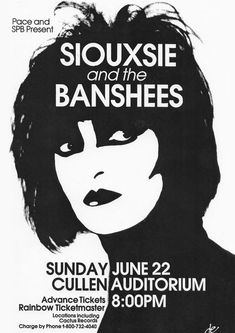 the poster for sioux and the banshes at the queen elizabeth theatre in london