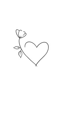 a black and white drawing of a heart with a flower on it's side