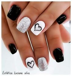 Black And White Nail, Winter Nails Acrylic, Short Square Nails, Nails And Toes, Cute Gel Nails, White Nail, Dipped Nails