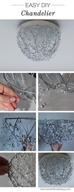 the instructions for how to make a chandelier with glass beads and wire hanging from it