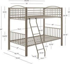 a bunk bed with measurements for the top and bottom bunk beds, including ladders